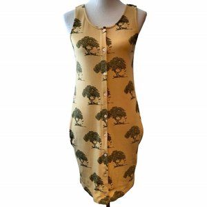 Kate Quinn Womens NWT Apple Tree Buttons Sleeveless Pockets Org Cotton Dress XS